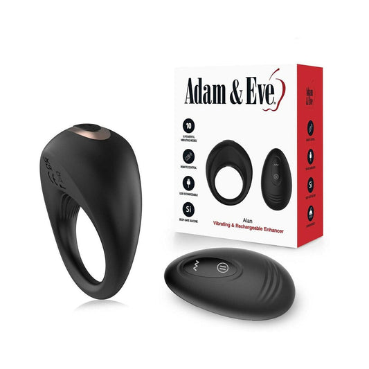 Adam & Eve Alan Vibrating Rechargeable Penis Ring – Black