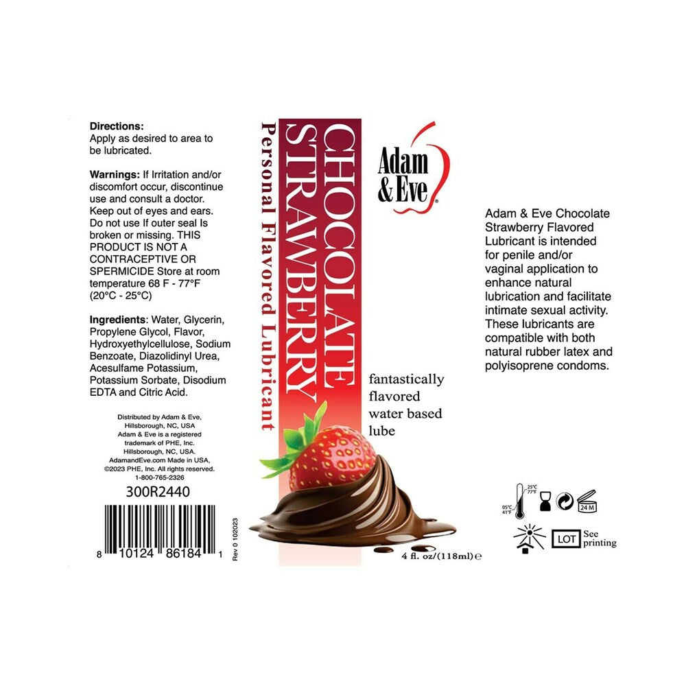Adam & Eve Flavored Lubricant Chocolate Strawberry 4 oz – Sugar-Free Water-Based Lube