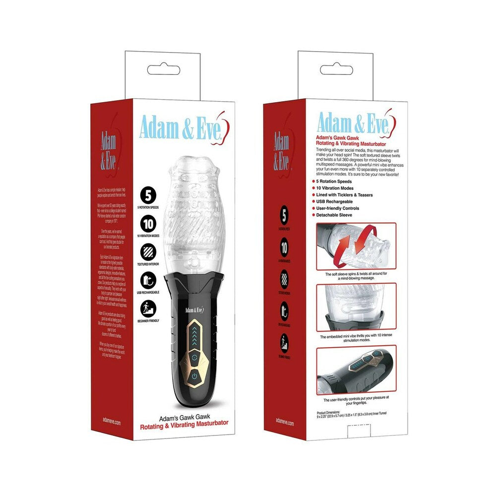 Adam & Eve Gawk Gawk Rotating & Vibrating Masturbator – Clear