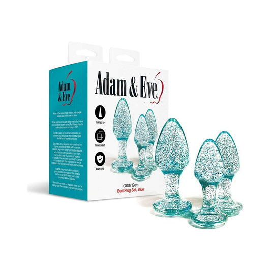 Adam & Eve Glitter Gem Butt Plug Set – 3 Sizes, Blue
