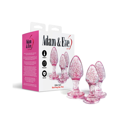 Adam & Eve Glitter Gem Butt Plug Set – Three Sizes, Pink