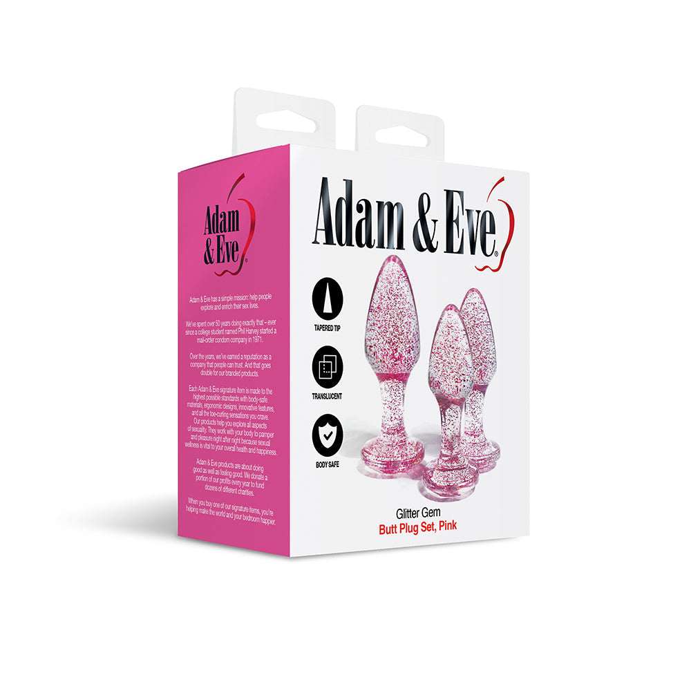 Adam & Eve Glitter Gem Butt Plug Set – Three Sizes, Pink
