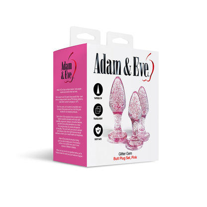 Adam & Eve Glitter Gem Butt Plug Set – Three Sizes, Pink