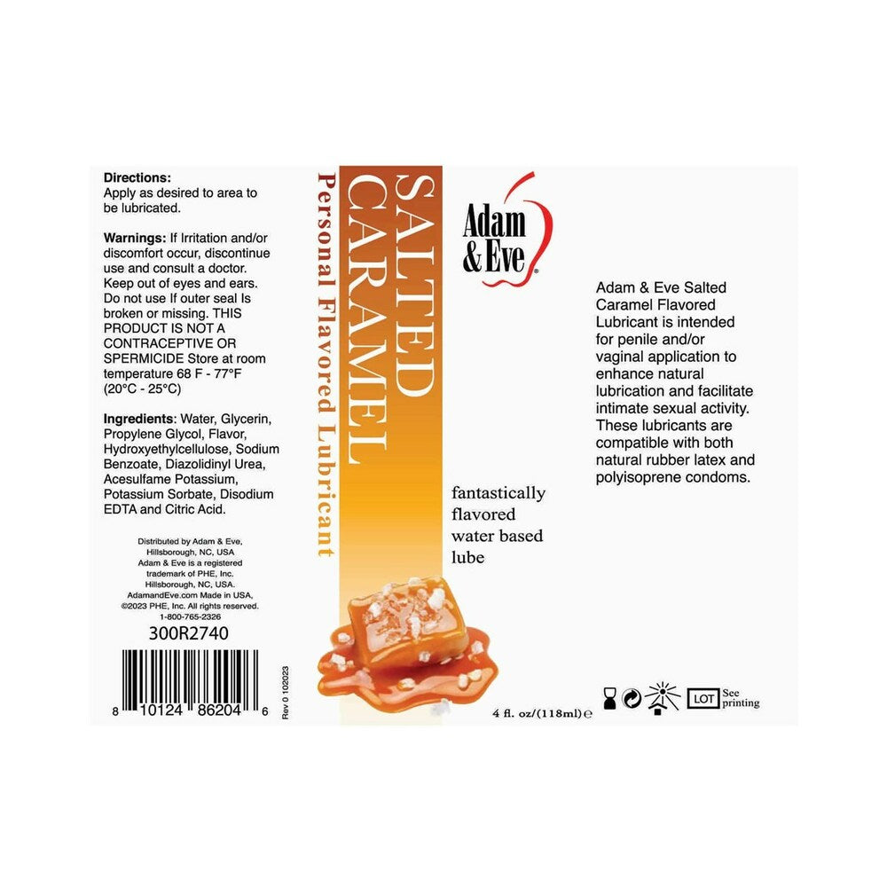 Adam & Eve Flavored Lubricant Salted Caramel 4 oz – Sugar-Free Water-Based Lube