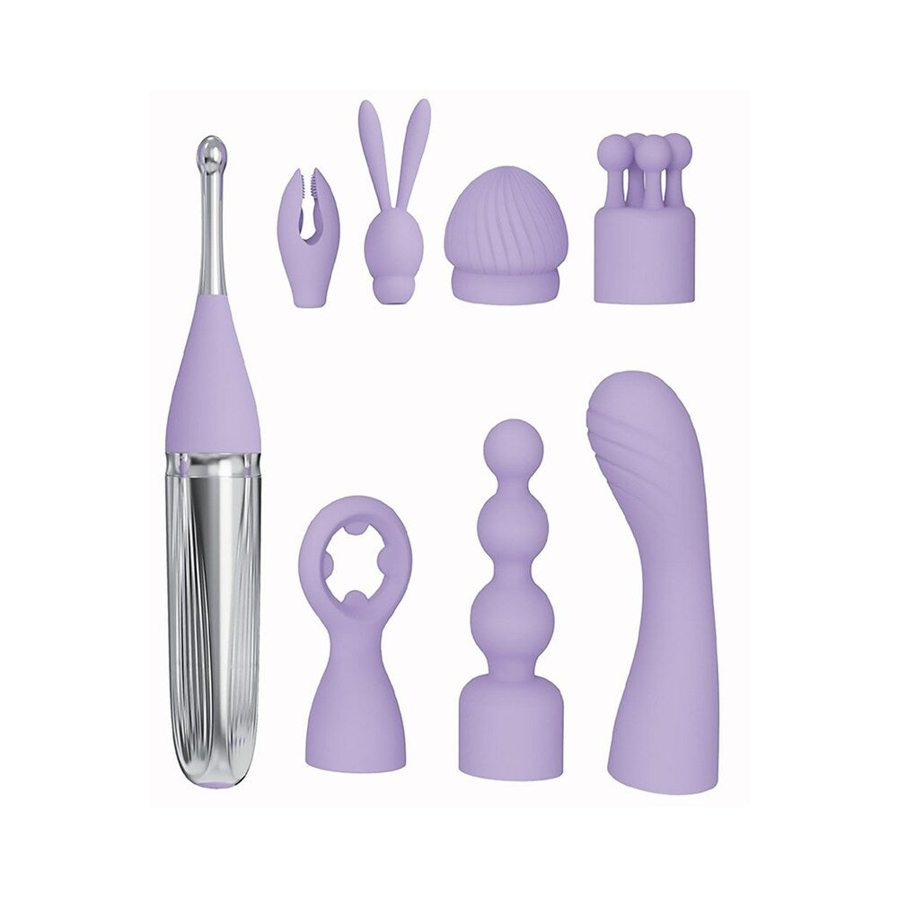 Adam & Eve Sweet Dreams Massager Kit – Rechargeable Vibrator with 8 Attachments – Light Purple