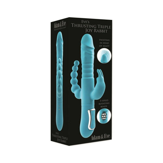 Adam & Eve Eve's Thrusting Triple Joy Rabbit – Teal, Triple Shaft Vibrator with 10 Speeds