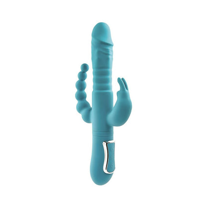 Adam & Eve Eve's Thrusting Triple Joy Rabbit – Teal, Triple Shaft Vibrator with 10 Speeds