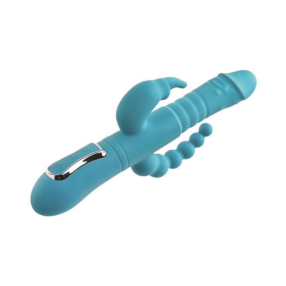 Adam & Eve Eve's Thrusting Triple Joy Rabbit – Teal, Triple Shaft Vibrator with 10 Speeds