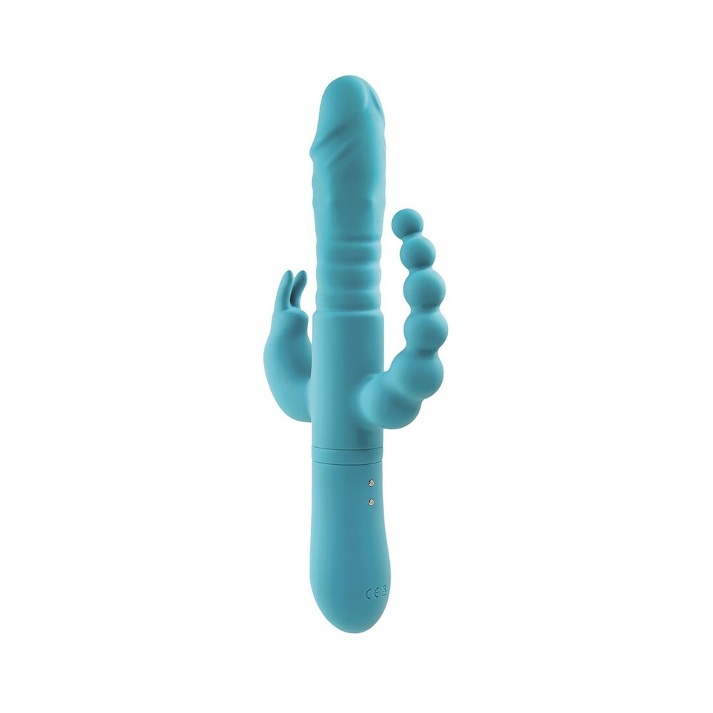 Adam & Eve Eve's Thrusting Triple Joy Rabbit – Teal, Triple Shaft Vibrator with 10 Speeds