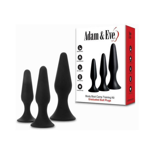 Adam & Eve Booty Boot Camp Anal Plug Training Kit – Black – 3 Sizes