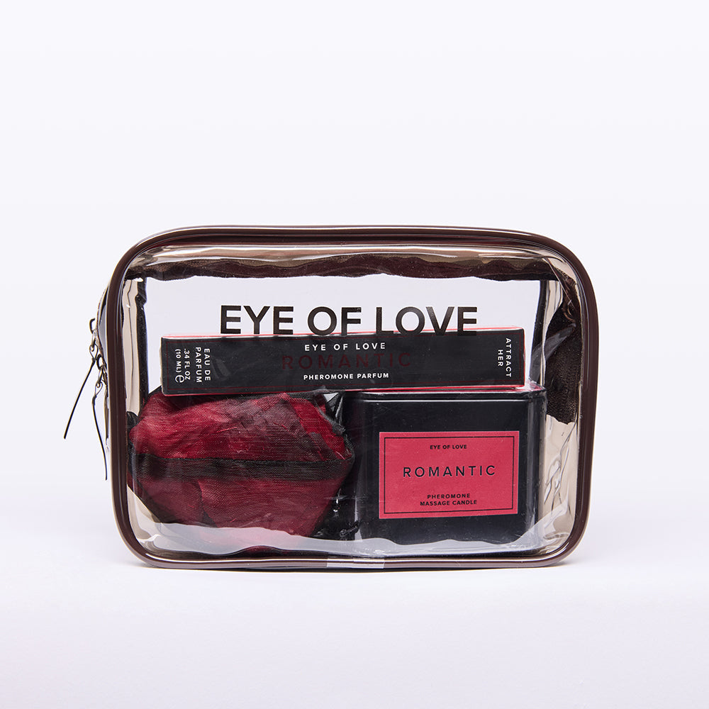 Eye of Love Romantic Attract Her Pheromone Gift Set – Travel-Friendly Kit with Massage Candle, Perfume, and Travel Bag