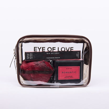 Eye of Love Romantic Attract Her Pheromone Gift Set – Travel-Friendly Kit with Massage Candle, Perfume, and Travel Bag