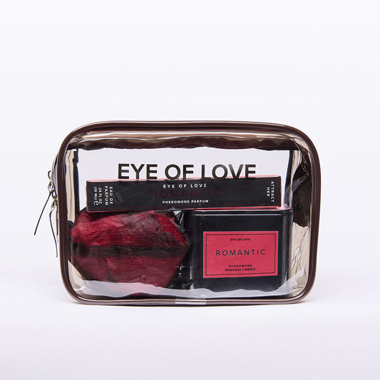 Eye of Love Romantic Attract Her Pheromone Gift Set – Travel-Friendly Kit with Massage Candle, Perfume, and Travel Bag