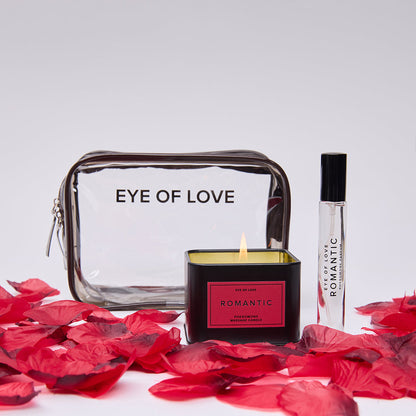 Eye of Love Romantic Attract Her Pheromone Gift Set – Travel-Friendly Kit with Massage Candle, Perfume, and Travel Bag