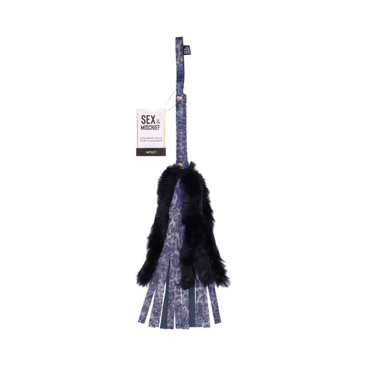 Sportsheets Cougar Faux Fur Flogger with Royal Blue Falls and Animal Print Handle