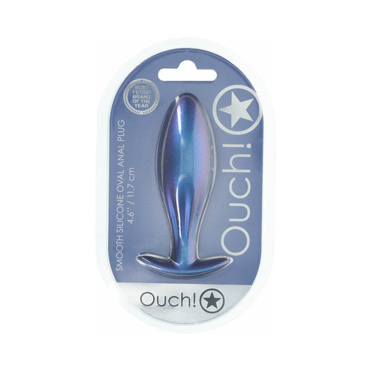 Ouch! Oval Anal Plug – 4.6 in. Silicone, Waterproof, Metallic Blue