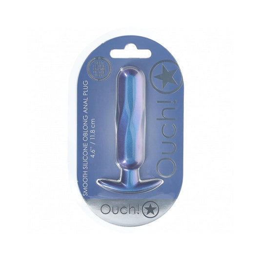 Ouch! Smooth Silicone Oblong Anal Plug – Waterproof – Metallic Blue