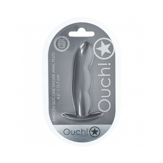 Ouch! Smooth Silicone Finger Anal Plug – 4.6 in. Gray