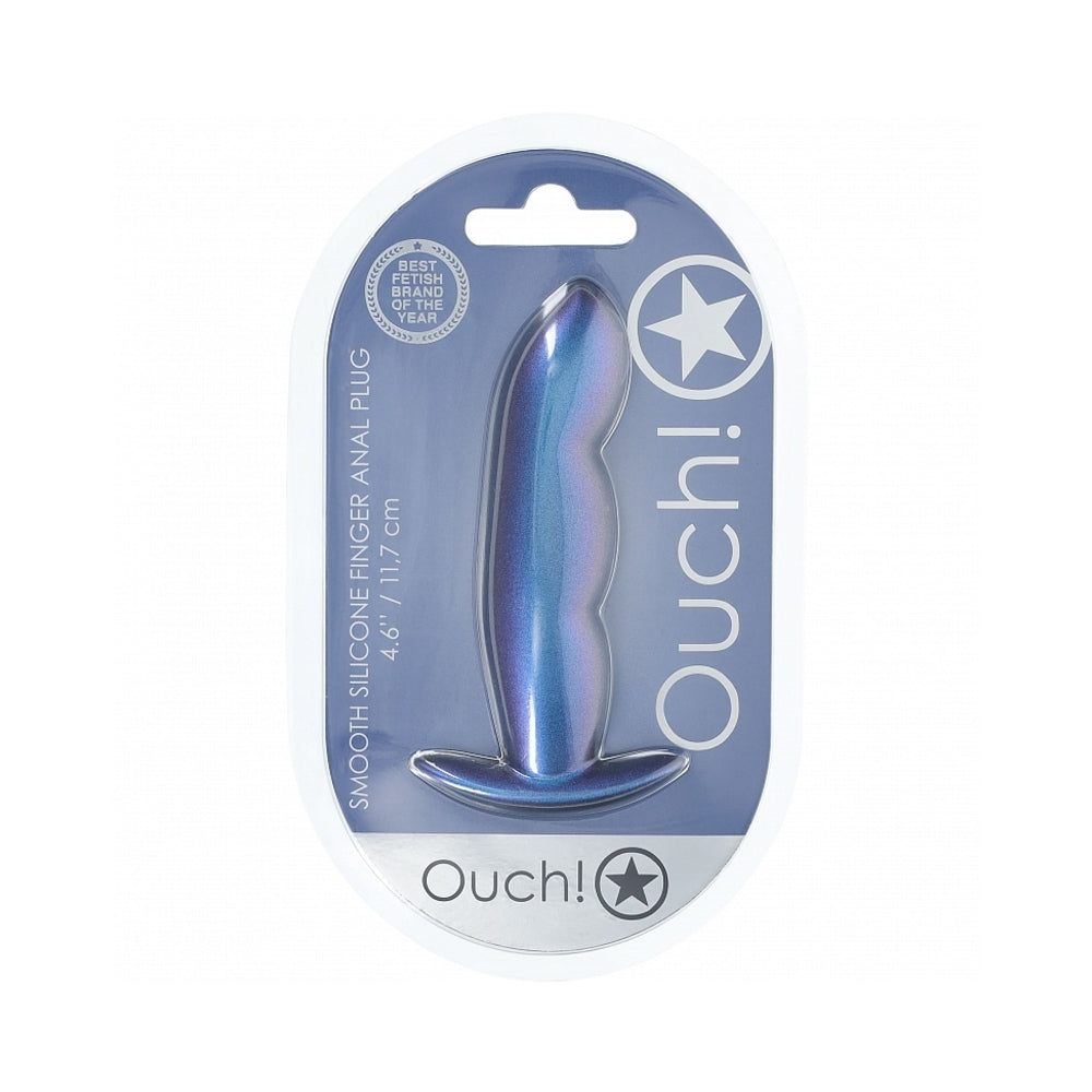 Ouch! Finger Anal Silicone Plug 4.6 in. - Metallic Blue