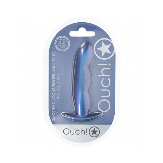 Ouch! Finger Anal Silicone Plug 4.6 in. - Metallic Blue