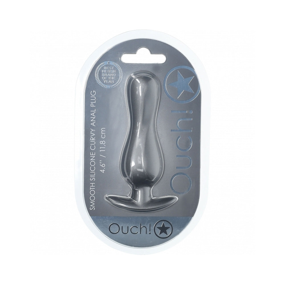Ouch! Curvy Silicone Anal Plug 4.6 in. Gun Metal - Waterproof