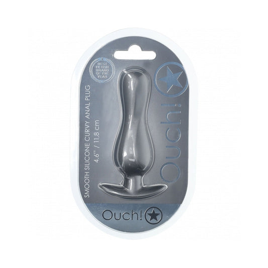 Ouch! Curvy Silicone Anal Plug 4.6 in. Gun Metal - Waterproof