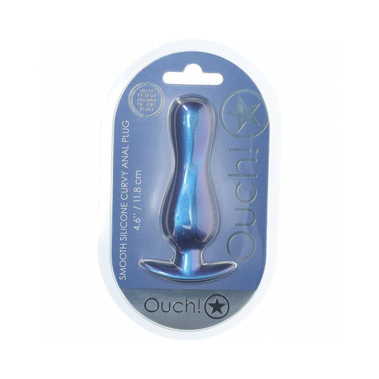 Ouch! Curvy Silicone Anal Plug 4.6 in. Waterproof - Metallic Blue