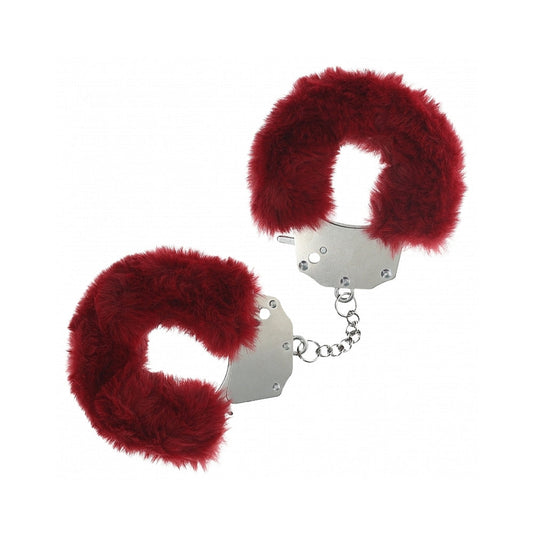 Ouch! Heavy-Duty Fluffy Handcuffs – Burgundy with Secure Locking Mechanism