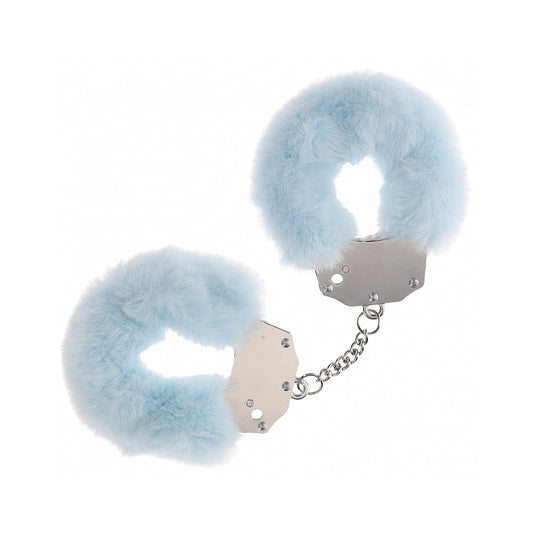 Ouch! Heavy-Duty Fluffy Handcuffs - Powder Blue - Secure Locking Mechanism