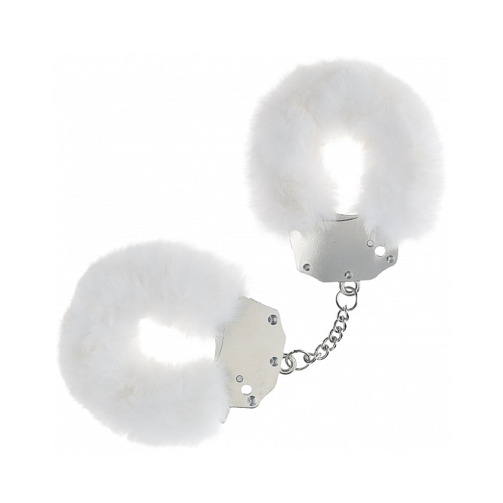 Ouch! Heavy-Duty Fluffy Handcuffs - White - Secure Locking Mechanism