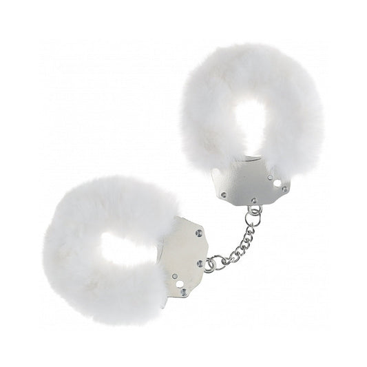 Ouch! Heavy-Duty Fluffy Handcuffs - White - Secure Locking Mechanism