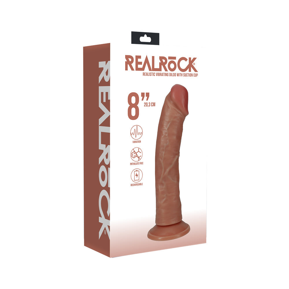RealRock 8 in. Vibrating Dildo with Curved Design - Tan