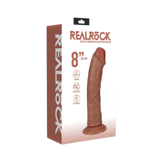 RealRock 8 in. Vibrating Dildo with Curved Design - Tan