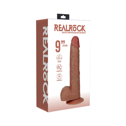 RealRock 9 in. Vibrating Cock with Balls – Tan
