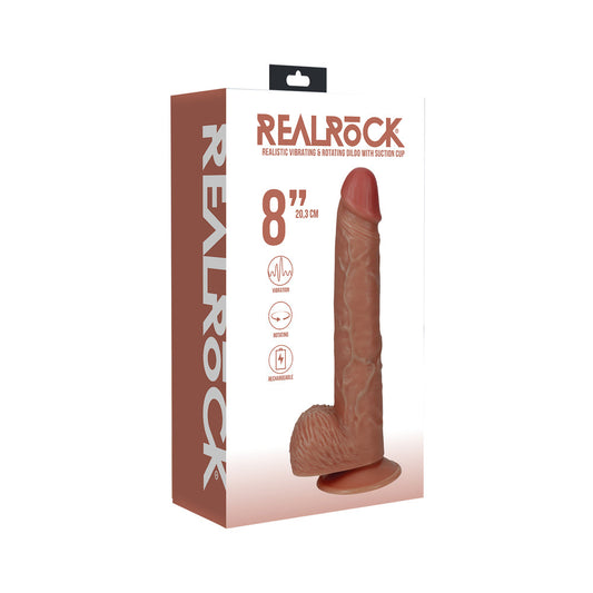 RealRock 8 in. Vibrating and Rotating Cock with Balls – Tan