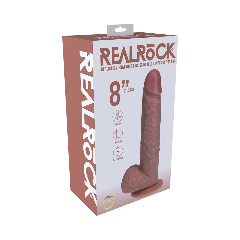 RealRock 8 in. Vibrating and Thrusting Cock with Balls – Tan