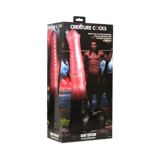 Creature Cocks Giant Centaur XL Silicone Dildo – Peach and Black, Ribbed Design