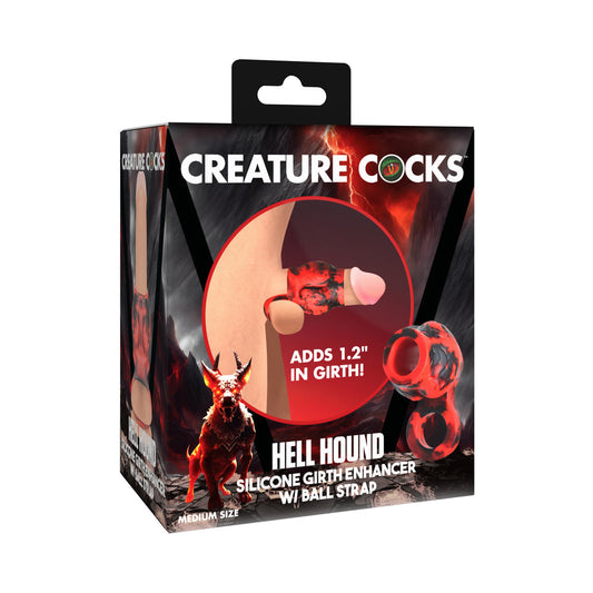 Creature Cocks Hell Hound Silicone Girth Enhancer with Ball Strap – Red