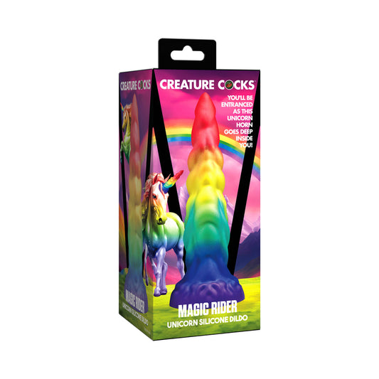 Creature Cocks Rainbow Horn Silicone Dildo – Rainbow – Tapered Tip with Suction Cup Base
