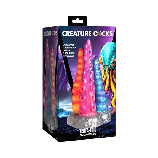 Creature Cocks Tenta-Trio Silicone Dildo – Multi-Color Tentacle Dildo with Suction Cup