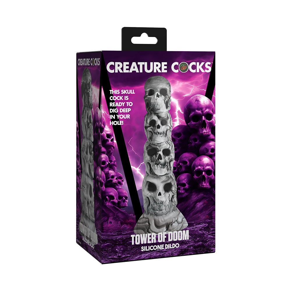 Creature Cocks Tower of Doom Silicone Dildo – Gray – Textured Design with Suction Cup Base