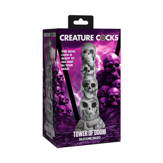 Creature Cocks Tower of Doom Silicone Dildo – Gray – Textured Design with Suction Cup Base