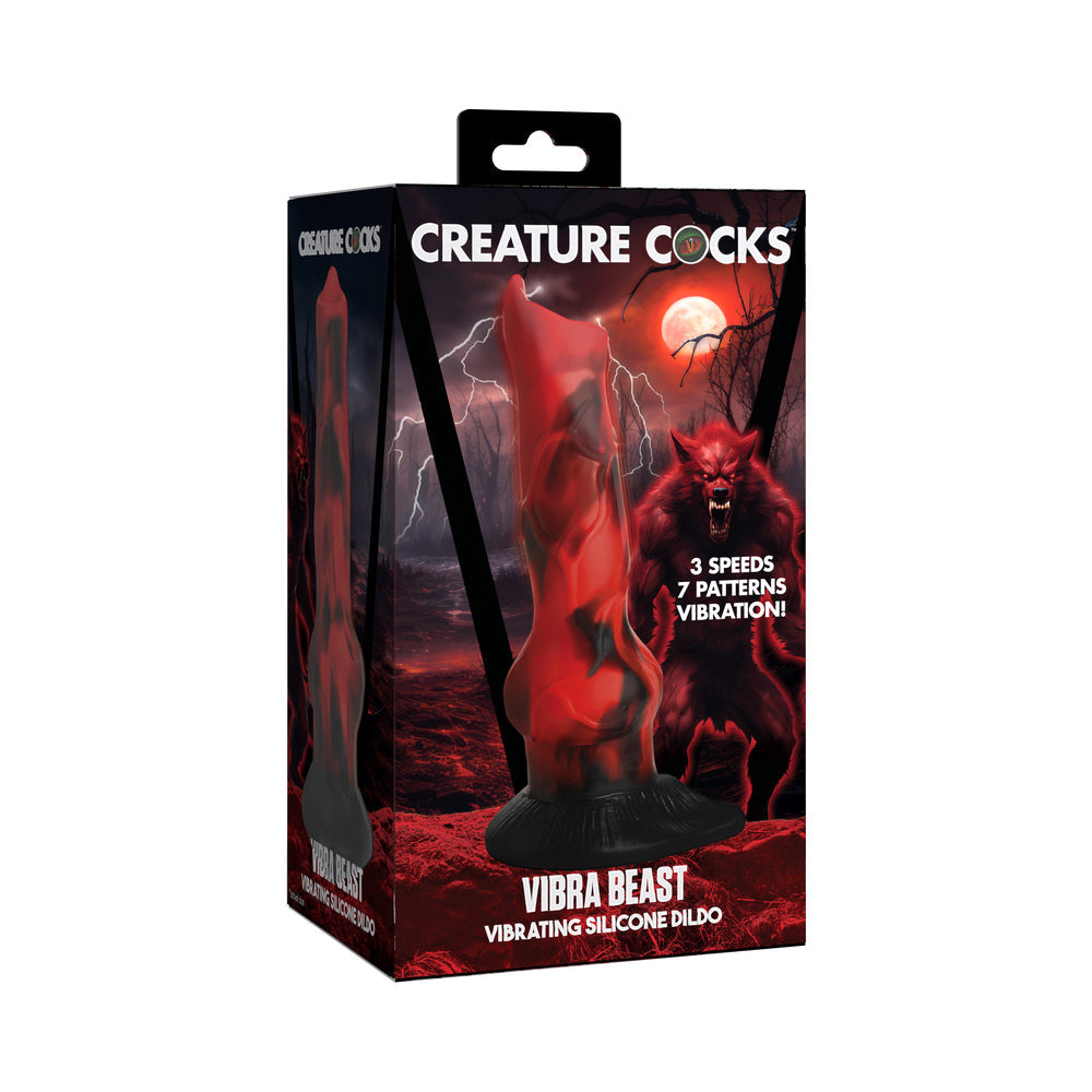 Creature Cocks Vibra Beast Vibrating Silicone Dildo – Red and Black, Waterproof, Rechargeable