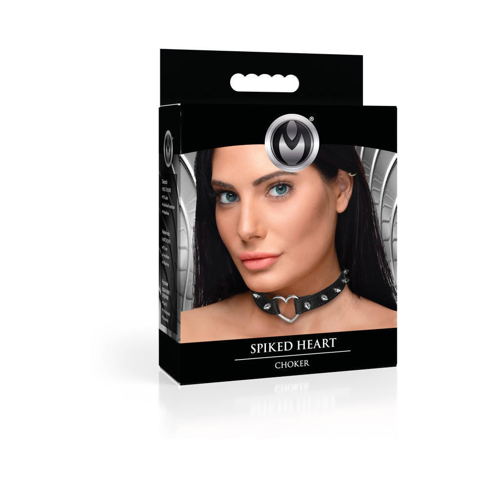 Master Series Spiked Heart Choker – Black Vegan Leather Collar