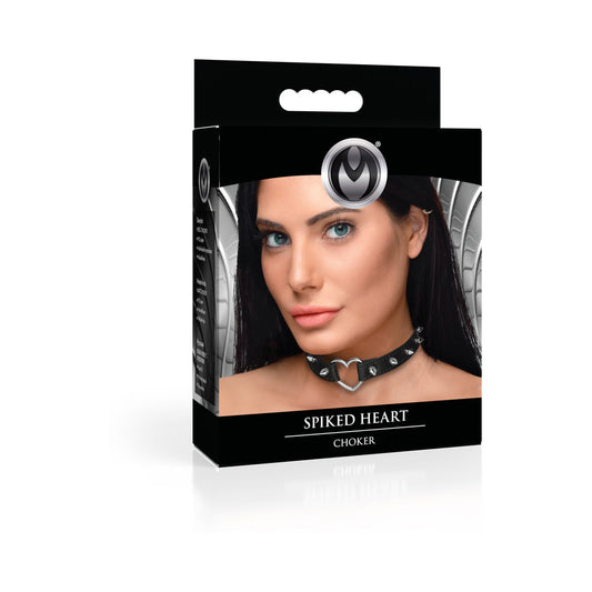 Master Series Spiked Heart Choker – Black Vegan Leather Collar