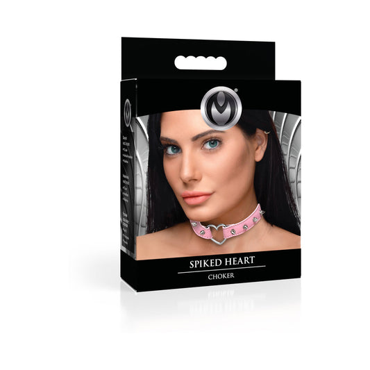 Master Series Spiked Heart Choker - Adjustable Pink Vegan Leather Collar