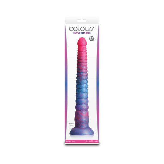 NS Novelties Colours Stacked Dildo – Pink/Blue – 12 in. Tri-Colored Silicone Dildo