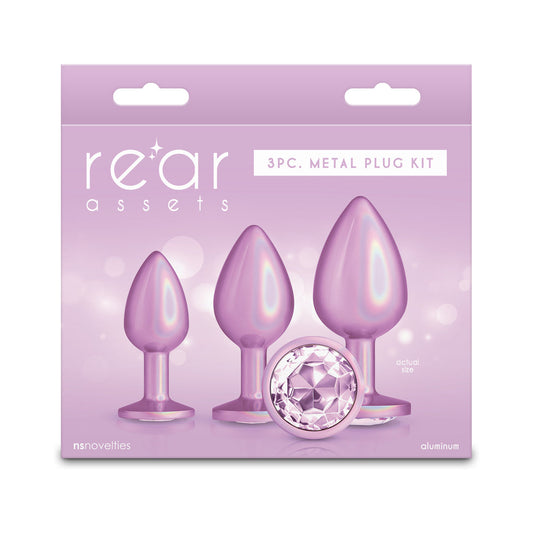 NS Novelties Rear Assets 3-Piece Metal Plug Kit – Iridescent Pink