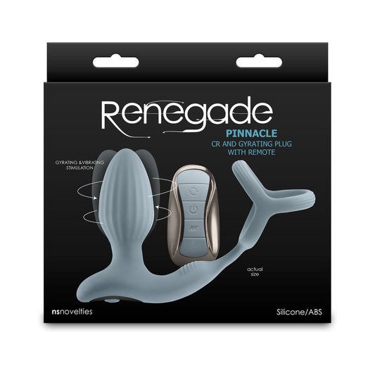 Renegade Pinnacle Rechargeable Cockring and Gyrating Plug with Remote – Gray