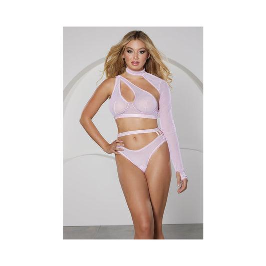 Allure Modern Muse Halter & Panty Set with Detachable Sleeve - Light Pink - Size M